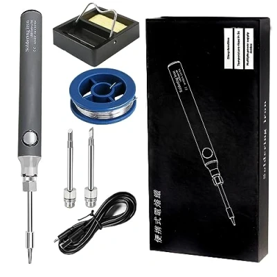 Afbeelding van Treedix Soldeerbout Kit, 8W lasgereedschap met instelbare temperatuur 330 tot 450 ℃, draadloze elektrische soldeerbout/USB oplaadkabel/soldeerstandaard/3 stks tips voor solderen en reparatie (grijs)