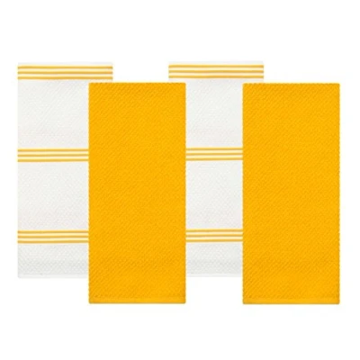 Afbeelding van Sticky Toffee 100% Katoenen Badstof Theedoeken, 4 Set Keukenhanddoeken 40,6 x 71 cm (16 28 inch) Geel Zacht Absorberend Restaurant Bar Glazen Keukendoeken