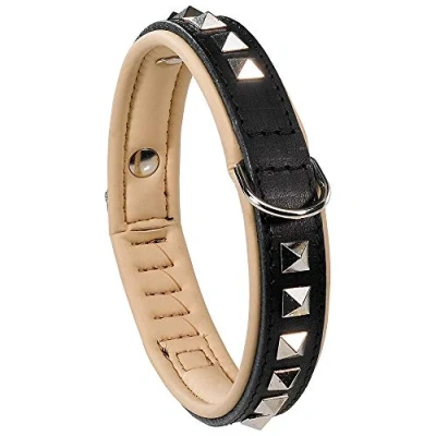 Afbeelding van Ferplast Lederen hondenhalsband Giotto Luxor van echt leer met zilveren klinknagels, halsomtrek: 35 39 cm., breedte 20 mm, zwart