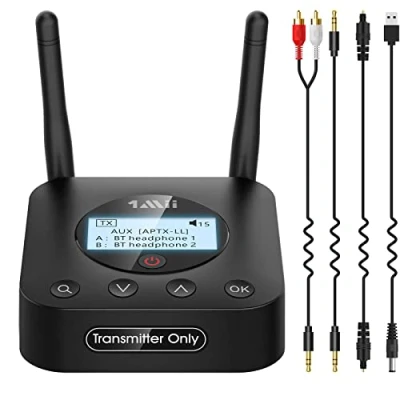 Afbeelding van 1Mii B06TX+ Bluetooth 5.2 zender met groot bereik, aptX HD &amp; Low Latency audiozender beeldschermweergave voor tv/pc/projector op 2 koptelefoons/luidsprekers