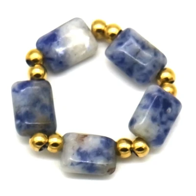 Afbeelding van Ring met Steentjes RVS One Size Goudkleurig en Blauw