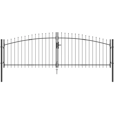 Afbeelding van vidaXL Tuinpoort met spitse top Dubbele Swing Grijs 100x400 cm Staal