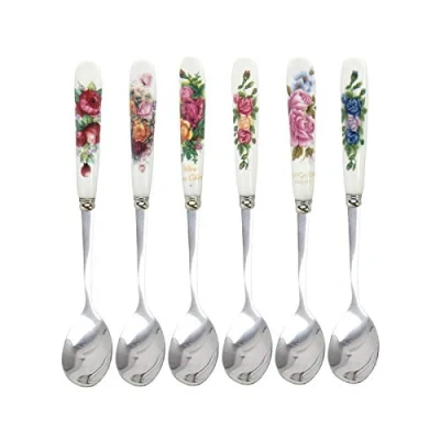 Afbeelding van Koffielepel, yoghurtlepel 6 STUKS Lepel met decoratieve porseleinen handgrepen voor bruiloften, Kerstmis, verjaardagen, spiegelglans gepolijst ideaal koffie, keramische handgreep Roestvrijstalen theelepelset