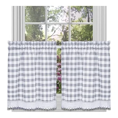 Afbeelding van Achim Home Furnishings Tier Pair Buffalo Check Gordijn, 58&quot;x 24&quot;, Grijs &amp; Wit