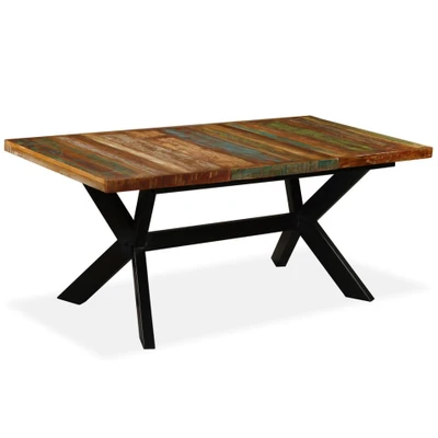 Afbeelding van Eettafel 180 cm Massief Mangohout En Stalen Kruis 1 / x 90 76 Multikleur