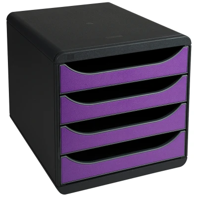 Afbeelding van Exacompta ref. 310720D Ladebox Bureau kantoor BIG BOX met 4 laden voor A4+ documenten Afmetingen: Diepte 34,70 x Breedte 27,80 Hoogte 26,70cm Zwart/Paars