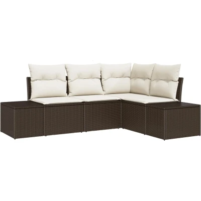 Afbeelding van vidaXL 4 delige Tuin Sofa Set met Kussens Bruin Poly Riet