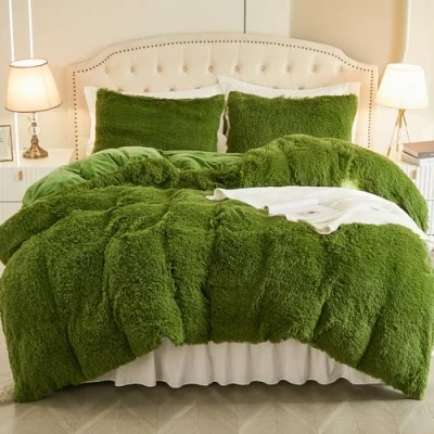 Afbeelding van EMME Pluche beddengoedset, 135 x 200 cm, flanel, wollig dekbed, set voor bed, shaggy en pluche, zacht beddengoed, dekbedovertrekken 1 kussensloop 80 turquoise