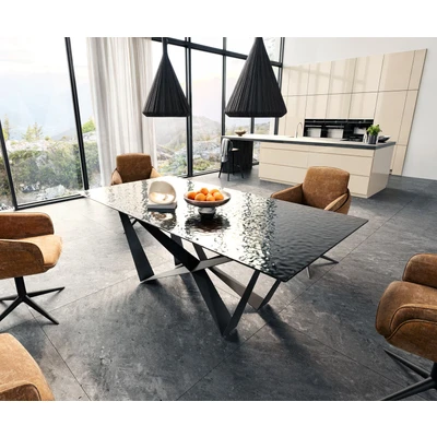 Afbeelding van DELIFE Eetkamertafel Edge 200x100 Glas smelten rokerig zwart 3D Relief spider vlak staal