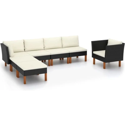 Afbeelding van vidaXL 7 delige Loungeset poly rattan en eucalyptushout zwart