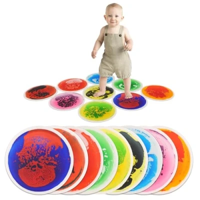 Afbeelding van Art3d 9 stuks ronde sensorische vloertegels voor kinderen, peuters en kleurrijke vloeibare activiteitenmat actief spelen decoratief