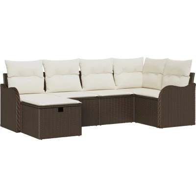 Afbeelding van vidaXL 6 delige tuinsofa set met kussens bruin poly riet, 2 zits riet