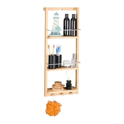 Afbeelding van Relaxdays hangrek bamboe 3 haakjes 70 x 28,5 10 cm badkamerrek hangend