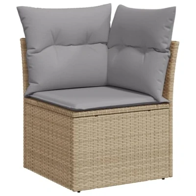 Afbeelding van vidaXL 7 delige tuinsofa set met kussens beige poly rattan, 2 zits opslag &amp; rattan