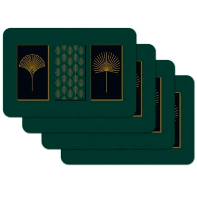 Afbeelding van Venilia Placemat Arco, donkergroen gouden palm bladeren, korenbloem afwasbaar, tafelbescherming, vuil en waterafstotend, geschikt voor levensmiddelenset van 4, 45 cm x 30
