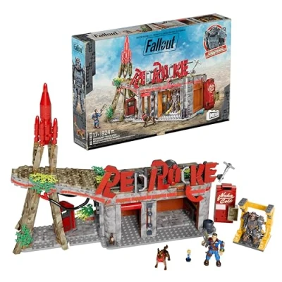Afbeelding van MEGA Fallout Actiefiguren, Bouwspeelgoed, Wegrestaurant Red Rocket met 824 Onderdelen, 2 Beweegbare Personages en Accessoires, voor Verzamelaars, HXT00
