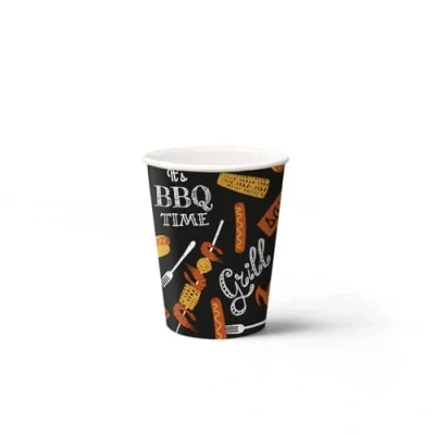 Afbeelding van PAW Wegwerp Bekers Set (8 st.) I Inhoud 250 ml Wegwerpbekers Ideaal voor Bruiloft, Kinderfeest, Verjaardag, Vieringen Papieren Druk op Waterbasis BBQ Feest Zwart