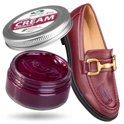 Afbeelding van SULPO Schoencrème zwart Shoe Cream Schoenpoetscrème Leercrème Leerbalsem glad leer Watergebasseerd Verfrist Leerverzorging Echt en kunstleer 50 ml (bordeaux)