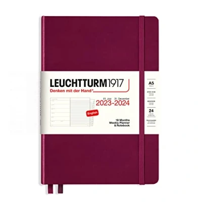 Afbeelding van LEUCHTTURM1917 367686 Weekly Planner &amp; Notebook Medium (A5) 2024, 18 maanden, Port Red, Engels