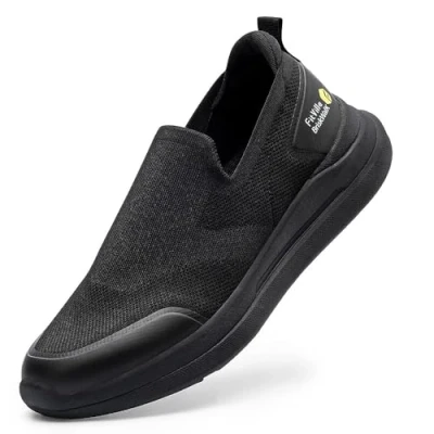 Afbeelding van FitVille Slip on Sneakers Extra breed Lichtgewicht Herenschoenen Ademende Trainers Wandelschoenen Zwart EU 45