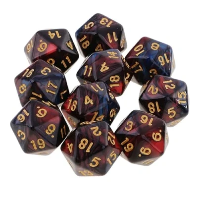 Afbeelding van Dzxin DND spel D20 dobbelstenen set, 10 stuks polyedrische 20 mm acryl zijdige voor RPG MTG tafelspellen (rood+zwart)