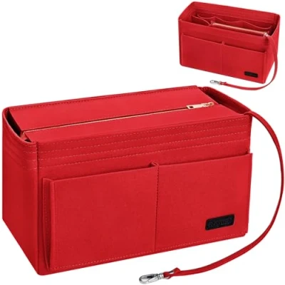 Afbeelding van Ropch Handtasorganizer, vilten tasorganizer voor dames, handtas, tote bag organizer met afneembare afdekking ritssluiting, rood M