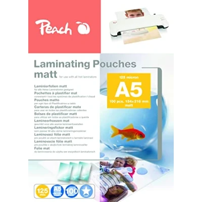 Afbeelding van Peach Lamineerfolie A5 125 mic 100 pouches mat beschrijfbaar premium kwaliteit voor de beste lamineerresultaten compatibel met apparaten van alle merken S PP525 30
