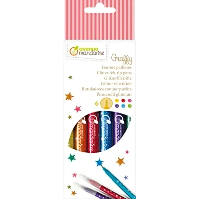 Afbeelding van Avenue Mandarine CC029O verpakking met 6 glitterviltstiften, ideaal voor knutselprojecten, afwasbaar, glitter, 1