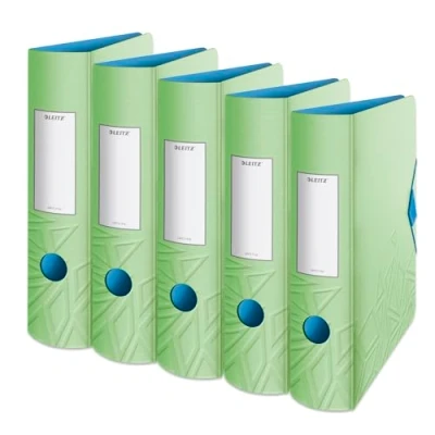 Afbeelding van Leitz Kwaliteitsordner 180 Active, 5 pack, A4, breed, afgeronde rug, 8,2 cm elastische bandsluiting, licht polyfoam, plastic map, Urban Chic serie, lichtgroen, 11160050
