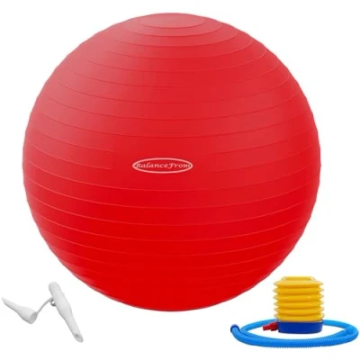 Afbeelding van BalanceFrom Anti burst en slipbestendige oefenbal, yogabal, fitnessbal, geboortebal met snelpomp, 2 lb capaciteit (48 55 cm, M, rood)