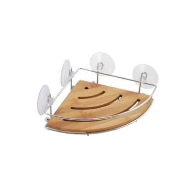 Afbeelding van MSV 140609 Server hoekdouchemand met zuignappen metaal chroom/bamboe 20 x 6,5 cm