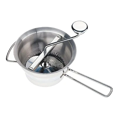 Afbeelding van Küchenprofi Professionele passeerapparaat roestvrij staal, ø 20cm, vaatwasmachinebestendig, incl. 4 schijven met gaten, voor gebeuren tomaten, aardappelpuree en meer, zilver, 40 x 30 20 cm