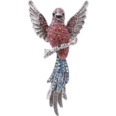 Afbeelding van Broche Papegaai Zilverkleurig ( Roze)7.0 x 4.0 cm