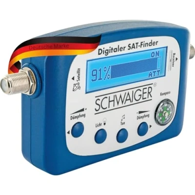 Afbeelding van SCHWAIGER 5170 SAT Finder digitaal satellietdetectie satellietzoeker geïntegreerd kompas en geluidsuitgang LNB uitlijning meetapparaat voor optimale positionering van de schotelantenne.