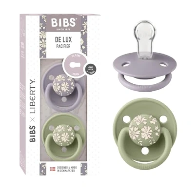 Afbeelding van BIBS De Lux fopspeen 2 pack, BPA vrij, kersenvorm tepels, siliconen, gemaakt in Denemarken, eenheidsmaat (0 36 maanden), Capel Sage