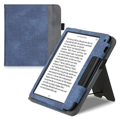 Afbeelding van kwmobile case compatibel Met Tolino Vision 6 hoes standaard E reader cover van kunstleer In donkerblauw/grijs