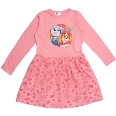 Afbeelding van Paw Patrol Jurk Lange Mouw Mesh Roze Skye en Everest Maat 122/128