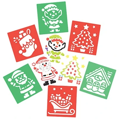 Afbeelding van Baker Ross FE885 Kerstman werkwinkel stencils pak van 8, wasbare voor kinderen om kaarten, afbeeldingen, schilder en drukprojecten te versieren