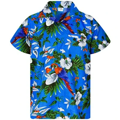 Afbeelding van Funky Hawaiiaans Overhemd, Hawaii Korte Mouw, Cherryparrot, Blauw, M