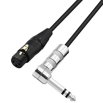 Afbeelding van PNGKNYOCN 1/4 naar XLR kabel 90 graden rechte hoek 6.35 mm TRS mannelijke stekker vrouwelijke jack audio stereo microfoonkabel voor luidsprekers, podium, dj en meer (50cm)