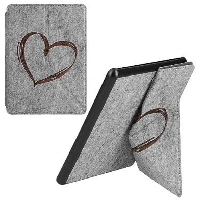 Afbeelding van kwmobile vilten case voor e reader Compatibel met Amazon Kindle Paperwhite 11. Generation 2021 Magnetische sluiting Brushed Hart