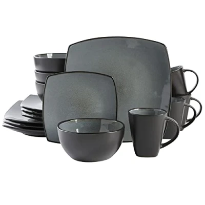 Afbeelding van Gibson Soho Lounge Vierkant Reactief Glazuur Aardewerk Servies Set, Service voor 4 (16st), Eclipse