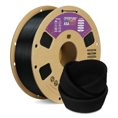 Afbeelding van OVERTURE ASA Filament 1.75mm, 1kg Spool (2.2lbs) 3D Printer Filament, Premium Anti UV, Perfect for Printing Outdoor Functional Parts, Dimensional Accuracy +/ 0.02 mm(Black)
