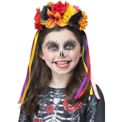 Afbeelding van Smiffys Day Of The Dead Colourful Rose Kostuum Haarband Kids Multicolours