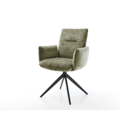 Afbeelding van DELIFE Draaistoel Jova Flex met armleuning chenille olijfgroen kruisframe breed zwart 360 draaibaar rocker functie pocketveer kern