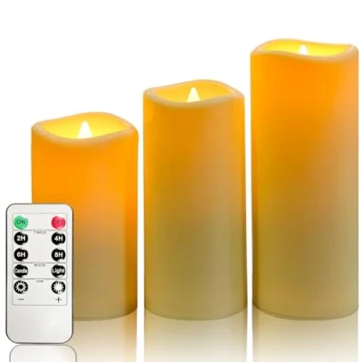 Afbeelding van YIWER Waterdichte led vlamloze kaarsen, buiten batterij aangedreven flikkerende kaarsen met externe timers, zal niet smelten, ivoor plastic set van 3 D2.2 &quot;x H5&quot; 6 &quot;7&quot; voor feestdecoratie