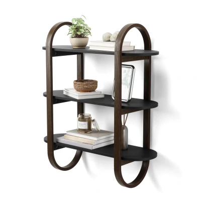 Afbeelding van Umbra Wandplank Bellwood 3 Lagen Zwart Walnoot 65x24x75cm