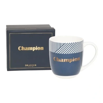 Afbeelding van Draeger Paris Blauwe mok in &quot;Champion&quot; Ceramic Mug Humor Gift Idee voor collega, broer, tiener, vriend, partner Originele beker met cadeaubak
