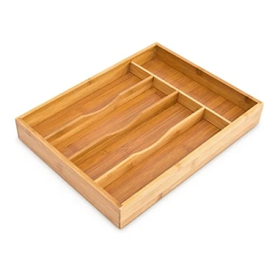 Afbeelding van Relaxdays bestekbak HxBxD: ca. 4,5 x 25,5 34 cm, bestek organizer voor keukenlade, 5 vakken, bestekcassette, natuur