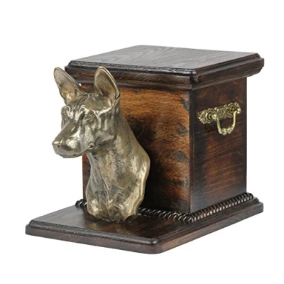 Afbeelding van Art Dog Handgemaakte Aangepaste Hondenherdenkingsurn Koudgegoten Bronzen Hondenkop op Berkenbasis Gepersonaliseerde Hondencrematiedoos 19x31x22cm Basenji